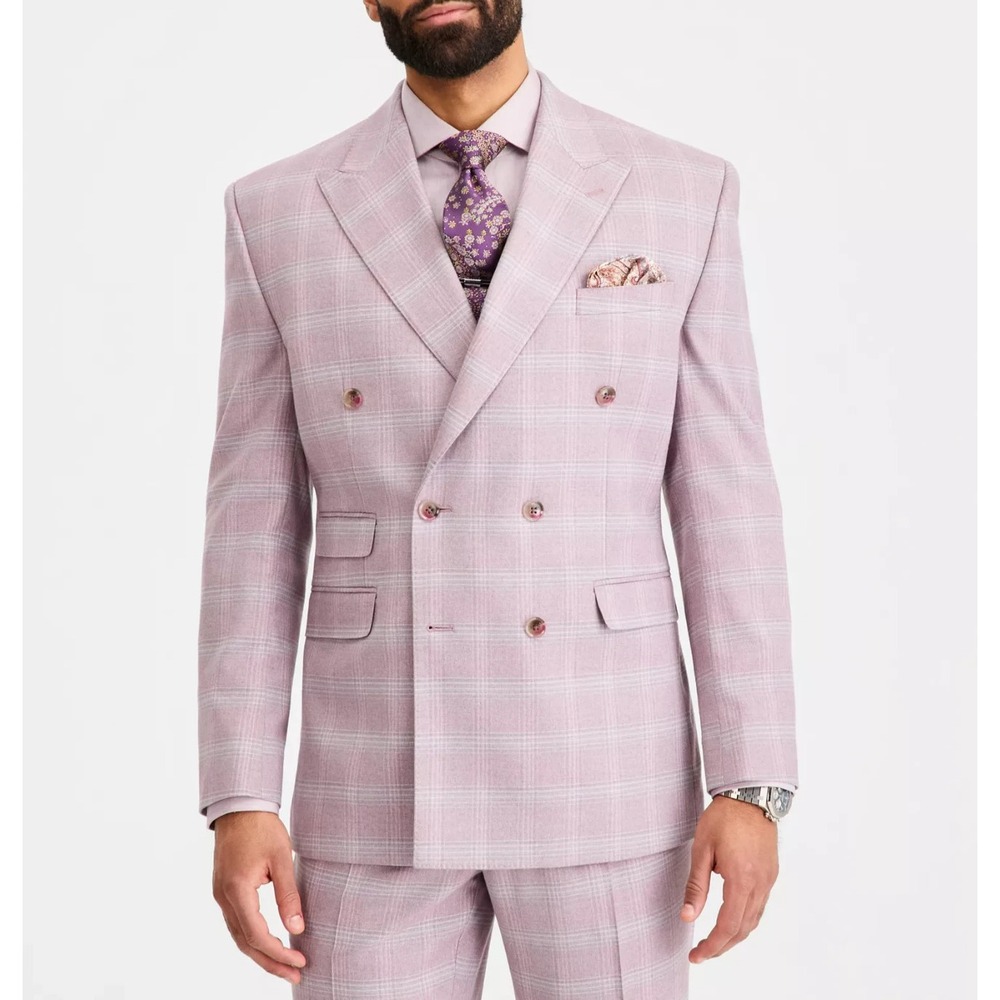 Tayion Men's Classic-Fit Double-Breasted Windowpane Suit Separates Jacket 50L